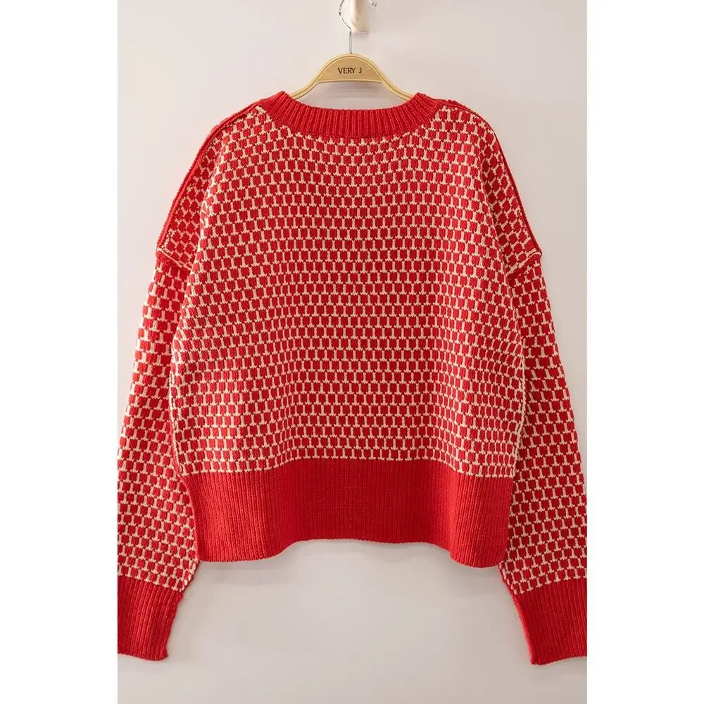 Geometric Check Pattern Sweater